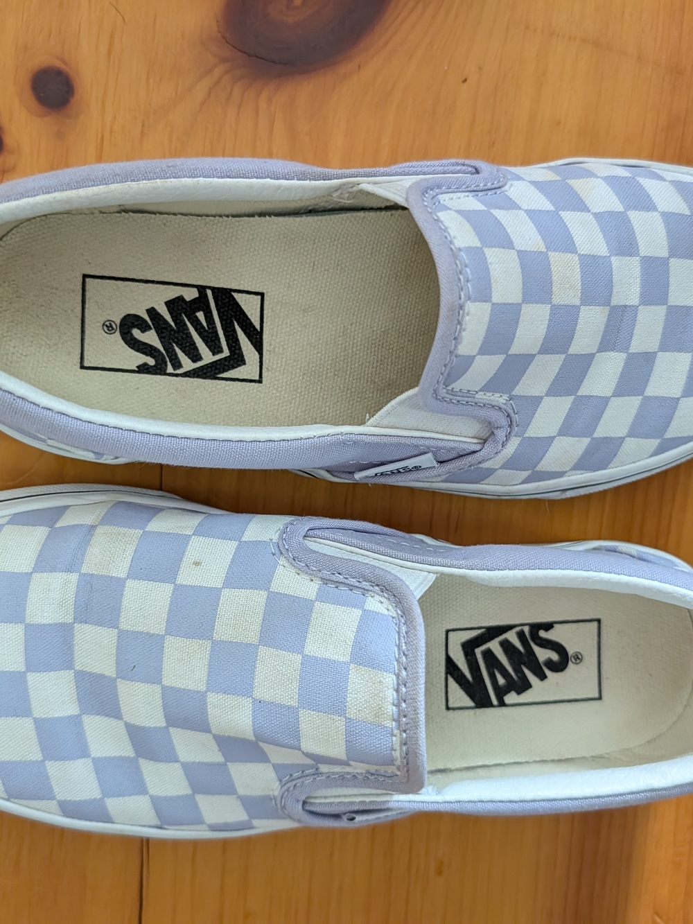 Vans Classic Slip-On Checkerboard Sneakers in Light Lavender & White